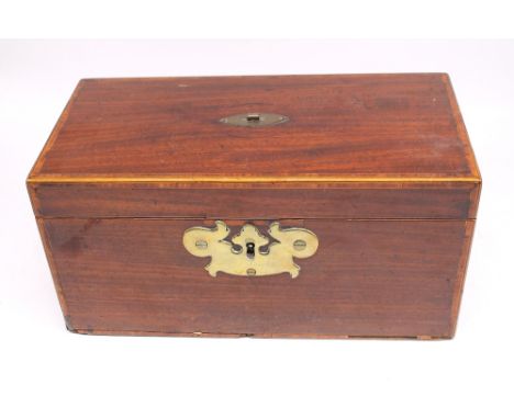 A late Georgian mahogany tea caddy, rectangular in shape.