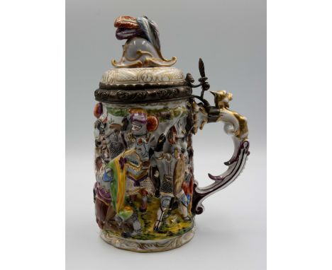 ***NOTE THIS LOT IS NOT MEISSEN*** A late 19th century/early 20th century Continental porcelain stein, heavily decorated with