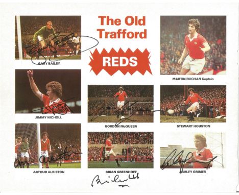 Football Autographed Man United Cutting Col, Depicting A Superb Image Titled The Old Trafford Reds Showing Pen Pics Of Manche