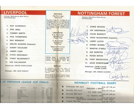 Football Autographed Nottm Forest 1978 League Cup Final Programme, Official Programme Superbly Signed To The Centre Pages In 