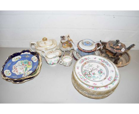 QUANTITY OF 19TH CENTURY ENGLISH CHINA, PLATES, TEAPOTS ETC, ALSO SOME PEARL WARE AND FLIGHT WORCESTER PLATE
