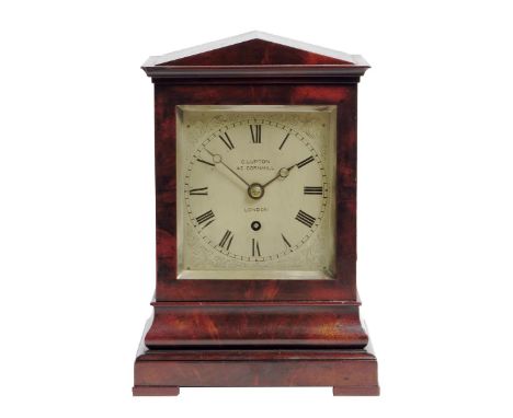 A late Victorian mahogany mantel timepiece by Lupton, with an eight day single fusee movement, with a silvered dial with Roma