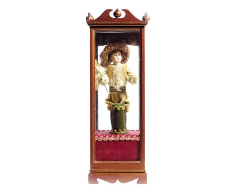 A late 19th century automaton 'butterfly catcher' doll in the manner of Leopold Lambert, with a bisque porcelain head indisti