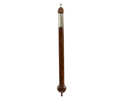 A mahogany stick barometer in the manner of Adie of Edinburgh, with a reeded top with a gilt brass bud finial above a silvere