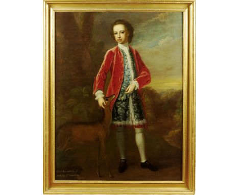 Seeman Portrait of a boy, called George Duncombe, with a faun Oil on canvas Inscribed lower left 'George Duncombe Son of Anth