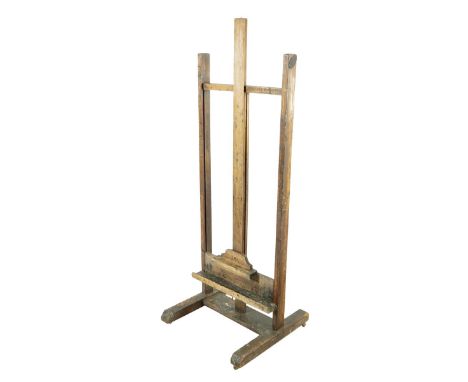 A Lechertier Barbe pine and beech artist's easel, with an adjustable rest, one side with a brass plaque inscribed 'LECHERTIER