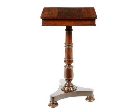 λ A William IV rosewood lamp table, the rectangular top on a ring turned stem, 72.2cm high, 40.5cm wide, 34.7cm deep.