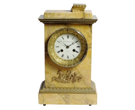 A late 19th century French siena marble mantel clock, the eight day movement with an outside countwheel, striking on a bell, 