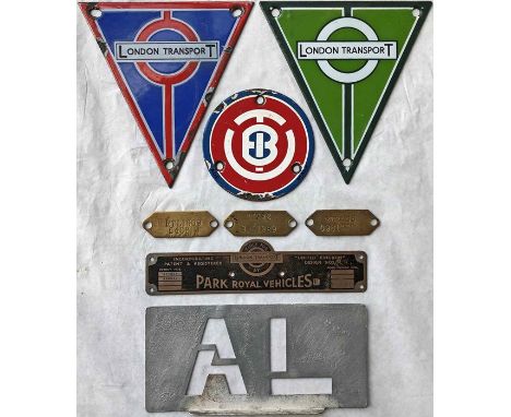 Selection (8) of various London Transport bus PLATES comprising RT enamel radiator badges (Central &amp; Country types), Park