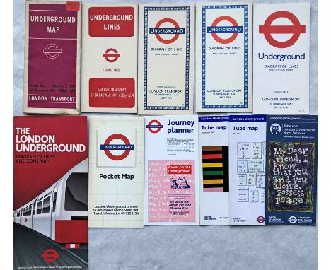 Selection (11) of London Underground POCKET MAPS from various decades from the 1930s-2010s. Selection comprises No 2 1939 (pa