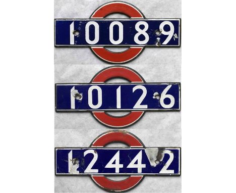 Selection (3) of London Underground 38-Tube Stock enamel CAR NUMBER PLATES from driving motor cars 10089 &amp; 10126 and non-