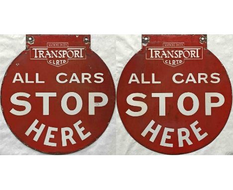 1930s/40s Southend-on-Sea Transport (Southend Corporation Light Railways Transport Department) enamel TRAM STOP FLAG 'All Car
