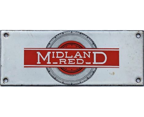 1950s/60s Midland Red timetable panel enamel HEADER PLATE with the company's traditional wheeled logo. Measures 9" x 3.5" (23