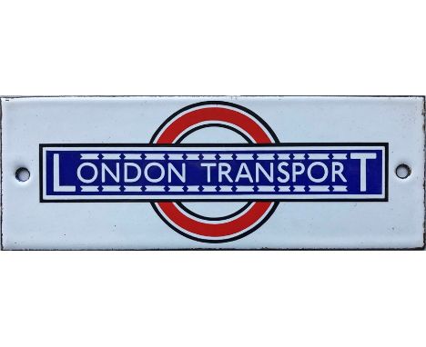 1930s London Transport bus stop timetable-panel enamel HEADER PLATE in the pre-WW2 style with over/underlining of 'London Tra