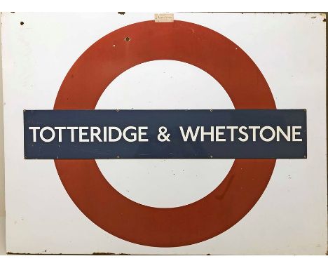 London Underground enamel PLATFORM ROUNDEL SIGN from Totteridge &amp; Whetstone station on the Northern Line. Some signs at t