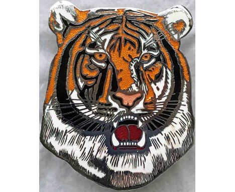 1980s/90s enamel &amp; chrome VEHICLE BADGE for a Leyland Tiger bus/coach. Measures 5.25" x 6.25" (13cm x 16cm) and is 'new o