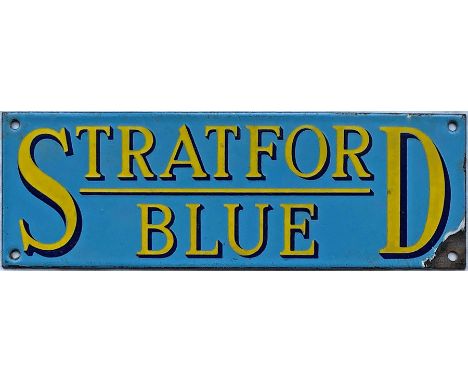 1950s/60s Stratford Blue timetable panel enamel HEADER PLATE. Stratford-upon-Avon Blue Motors was a subsidiary of Midland Red
