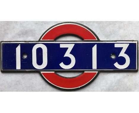 London Underground 38-Tube Stock enamel CAR NUMBER PLATE from driving motor car 10313. These plates were located inside the c