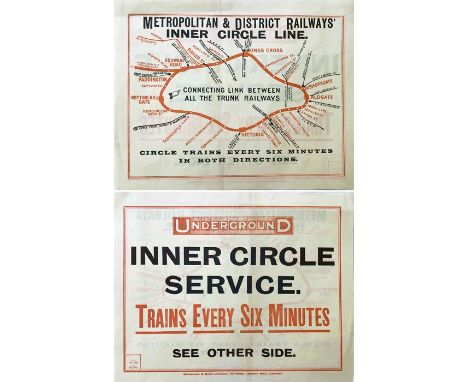 1909 London Underground HANDBILL MAP for the Inner Circle Service 'Metropolitan &amp; District Railways, Inner Circle Line - 