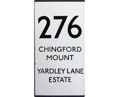 London Transport bus stop enamel E-PLATE, a double-vertical example for route 276 destinated Chingford Mount, Yardley Lane Es