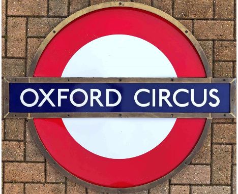 London Underground enamel PLATFORM ROUNDEL SIGN from Oxford Circus Station on the Bakerloo, Central and Victoria Lines. This 