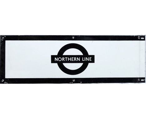 1960s/70s London Underground enamel PLATFORM FRIEZE PLATE for the Northern Line with the line name on the bar of a traditiona