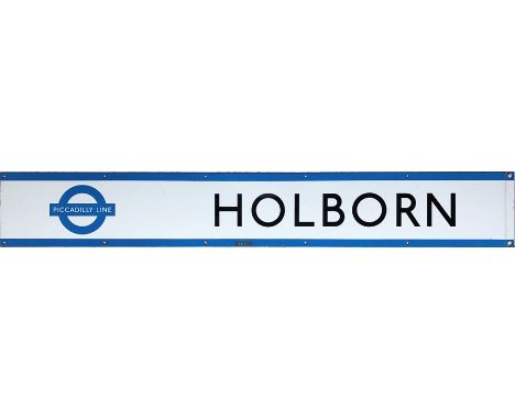 1950s/60s London Underground enamel PLATFORM FRIEZE PANEL from the Piccadilly Line platforms at Holborn station. Unusually, t