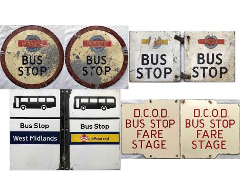 Selection (4) of BUS STOP FLAGS, all double-sided, comprising 2 x aluminium examples for Midland Red, both are very worn (20"