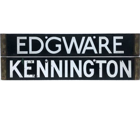 London Underground 1938-Tube Stock enamel CAB DESTINATION PLATE for Edgware / Kennington on the Northern Line. A double-sided
