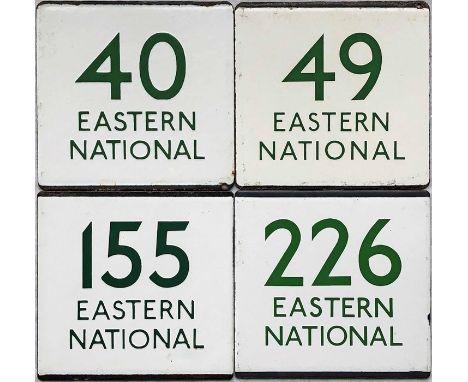 Selection (4) of London Transport bus stop enamel E-PLATES for Eastern National routes 40, 49, 155 &amp; 226. In good to very