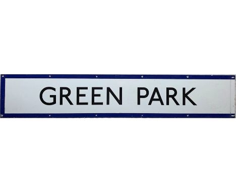 1960s/70s London Underground enamel PLATFORM FRIEZE PANEL from Green Park on the Piccadilly Line. Measures 52" x 9.5" (132cm 