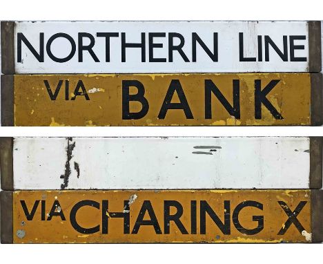 Pair of London Underground 1938 Tube Stock CAB DESTINATION PLATES, the first an enamel example: 'Northern Line' on a white ba