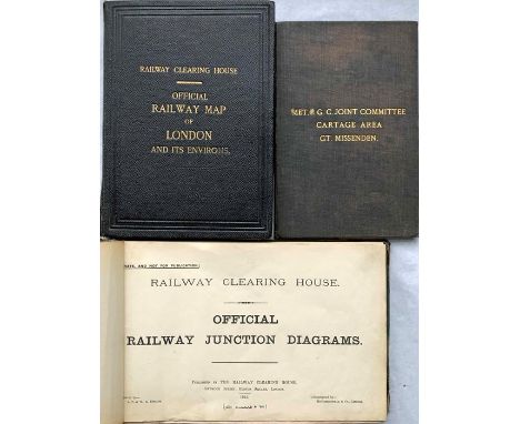 1915 Railway Clearing House 'OFFICIAL RAILWAY JUNCTION DIAGRAMS', 158 coloured diagrams + index &amp; supplements, inside har