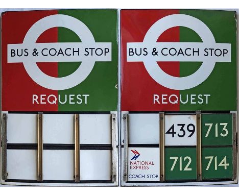 London Transport enamel BUS &amp; COACH STOP FLAG (Request) A 1950s/60s 'bullseye'-style, E6-size, double-sided 'boat'-type f