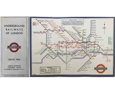 1933 London Underground H C Beck diagrammatic, card POCKET MAP from the first-year series titled 'Underground Railways of Lon