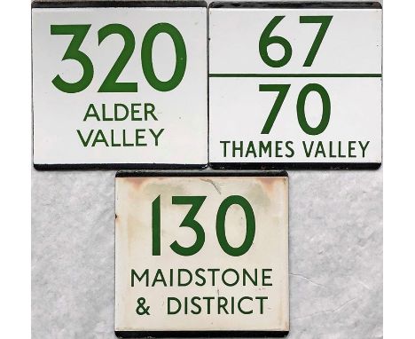 Selection (3) of London Transport bus stop enamel E-PLATES comprising Alder Valley 320, Thames Valley 67/70 and Maidstone &am