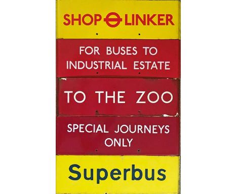 Selection (5) of London Transport bus stop enamel G-PLATES comprising Shoplinker, For Buses to Industrial Estate, To the Zoo,