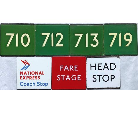 Selection (7) of London Transport bus &amp; coach stop enamel E-PLATES for Green Line routes 710, 712, 713 &amp; 719 plus Nat