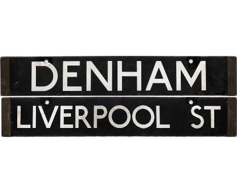 London Underground Standard Tube Stock enamel CAB DESTINATION PLATE for Denham / Liverpool St on the Central Line. Denham wou