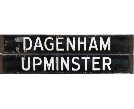 London Underground Q-Stock enamel DESTINATION PLATE for Dagenham/Upminster on the District Line. Double-sided, reversable, wi