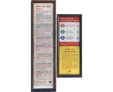 Pair of London Transport bus stop TIMETABLE PANEL FRAMES, the first is full-size (takes 3 panels), the second 2/3rds-size (ta