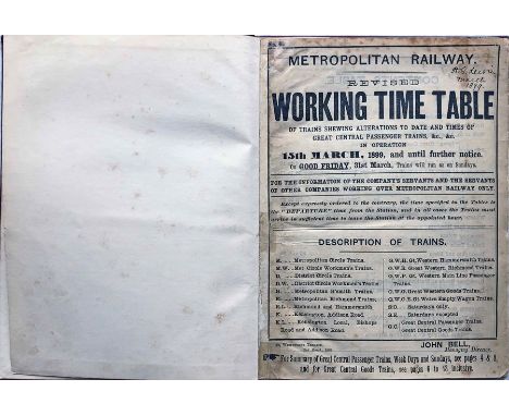 1899 Metropolitan Railway WORKING TIME TABLE in operation 15th March 1899 until further notice. 170 pages bound into hard cov