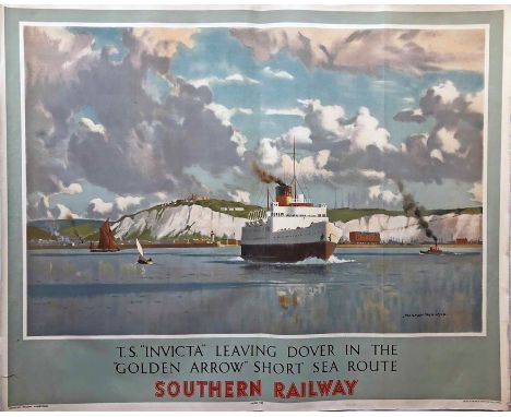 1946 Southern Railway quad-royal POSTER 'TS Invicta leaving Dover in the "Golden Arrow" short sea route' by Norman Wilkinson 