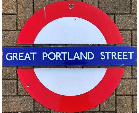 London Underground enamel PLATFORM ROUNDEL from Great Portland Street station on the Metropolitan, Hammersmith &amp; City &am