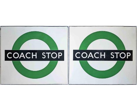 1950s/60s London Transport enamel COACH STOP FLAG (Compulsory). A double-sided, hollow 'boat'-style flag measuring 18" x 16" 