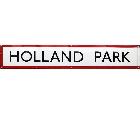 1960s/70s London Underground enamel PLATFORM FRIEZE PANEL from Holland Park on the Central Line. Measures 51" x 9" (130cm x 2