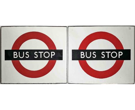 1950s/60s London Transport enamel BUS STOP FLAG, the 'compulsory' version. A double-sided, hollow, 'boat'-style flag measurin