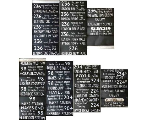 Pair of London Transport bus DESTINATION BLINDS for SMS-type vehicles (also fit RF), coded K, and comprising a Dalston (D) ga