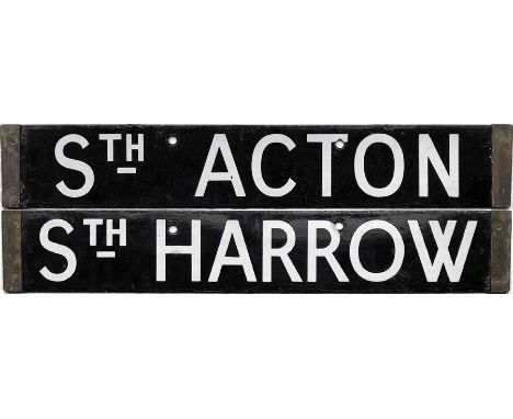 London Underground Q-Stock etc enamel CAB DESTINATION PLATE for  Sth Acton / Sth Harrow from the former District Line service