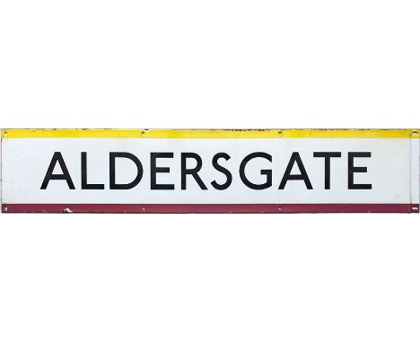 1950s/60s London Underground enamel PLATFORM FRIEZE PANEL from the former Aldersgate station on the Circle &amp; Metropolitan